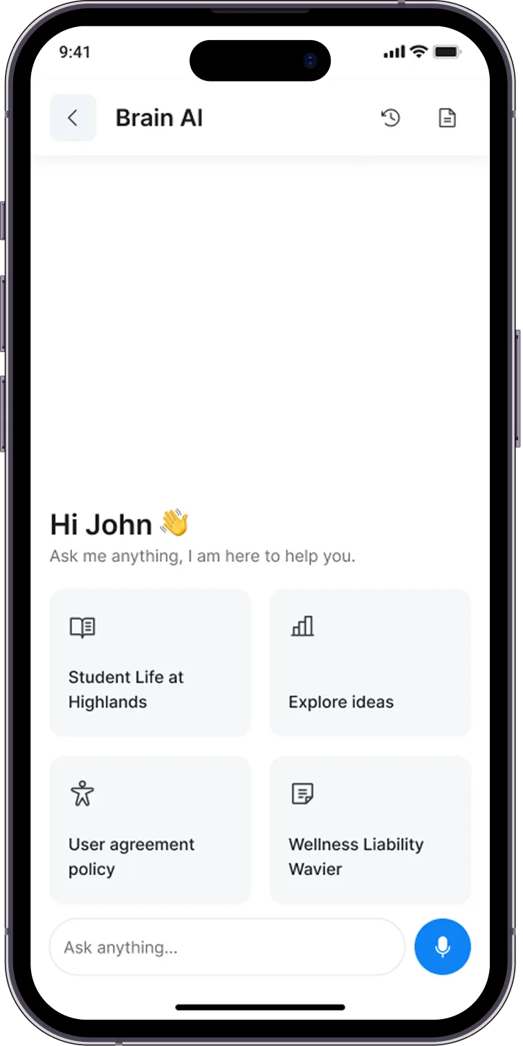 Highlands Brain AI assistant home screen